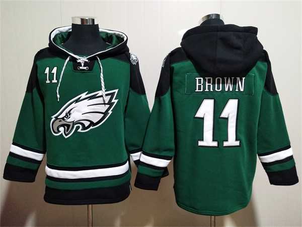 Men's Philadelphia Eagles #11 A. J. Brown Green Lace-Up Pullover Hoodie,We sell and wholesale Men's Philadelphia Eagles #11 A. J. Brown Green Lace-Up Pullover Hoodie on line form chian!